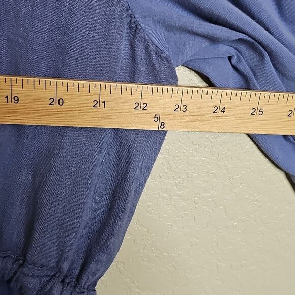 Flax Small Linen Hooded Women's Blue Jacket With Contrast Cotton Knit Sleeves - Picture 9 of 9